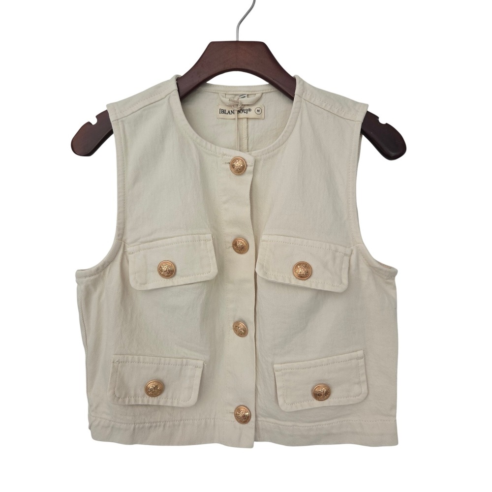 BLANKNYC Vest Denim Cropped Utility Women M Cream NWT $98